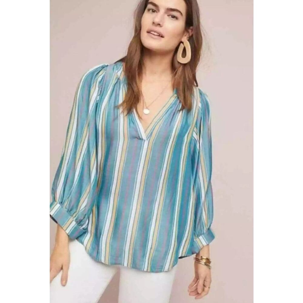 Anthropologie Maeve Byron Striped Blouse - Size XL - Balloon Sleeves -NWT - Picture 3 of 11
